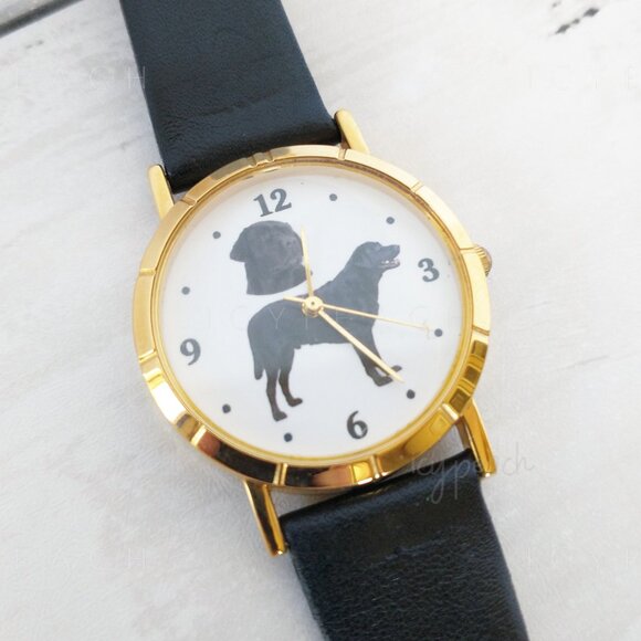 Ladies Wristwatch Black Labrador Retriever Vtg Leather Band Coastal Chic Preppy - Picture 8 of 10